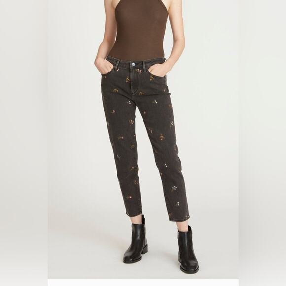 NWT Driftwood Size 27 Gizelle Floral Embroidered Girlfriend Jeans Black Garden - Picture 1 of 16